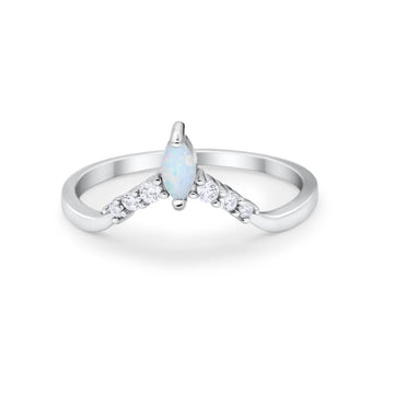 Art Deco Wedding Ring Chevron Midi Band Marquise Lab Created White Opal 925 Sterling Silver